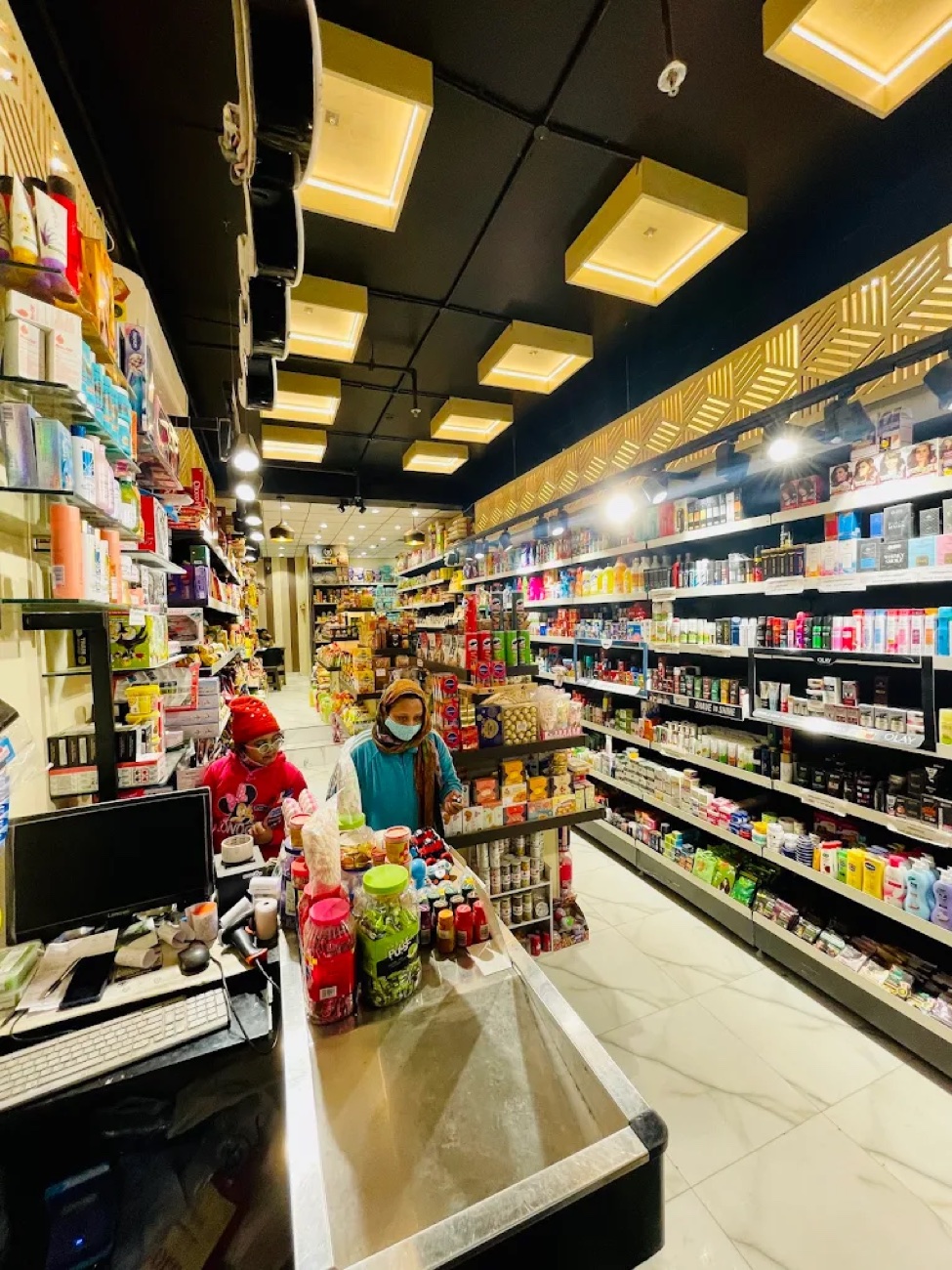 Well-stocked grocery aisles
